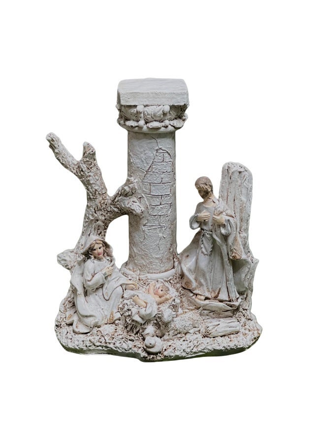 Nativity Scene Decorative Figurine with Holy Family and Angel – Resin Christmas Home Décor - Image 1